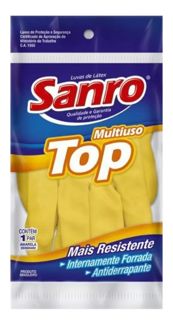 1 Par Luva Latex Borracha Amarela Multiuso Cozinha Banheiro