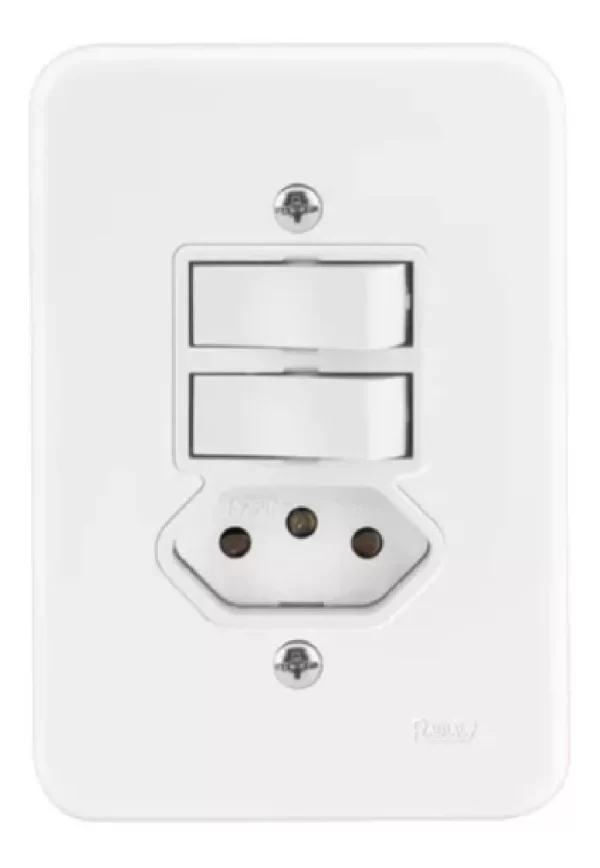 Interruptor Simples 2 Teclas + Tomada 2p+t 10a Placa Branco Radial